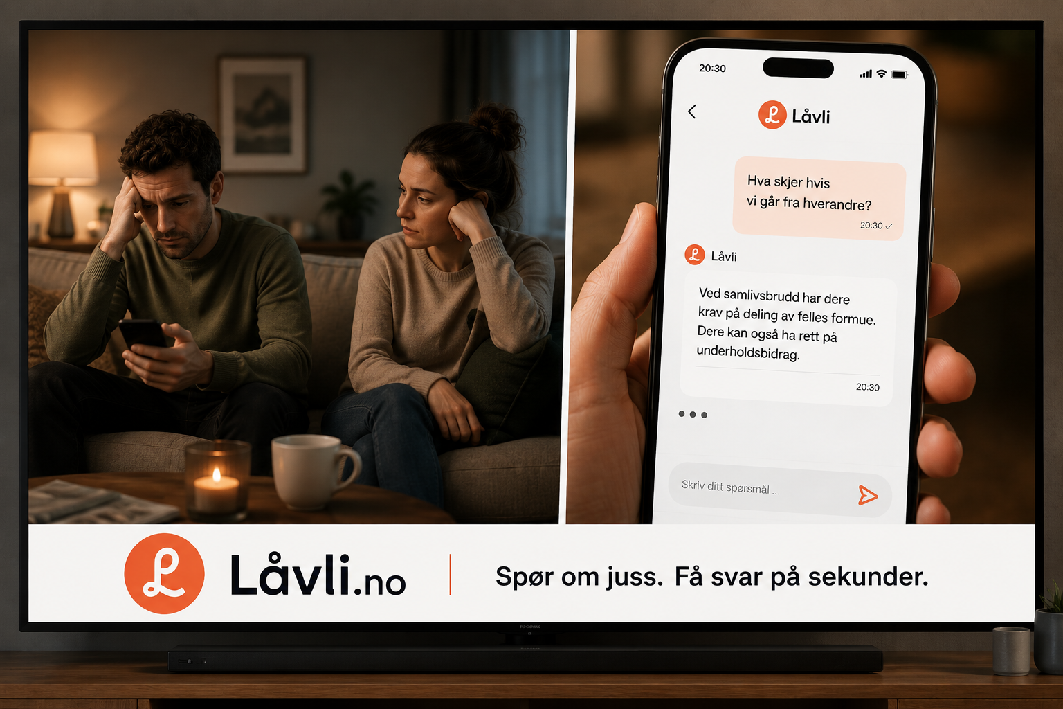 TV-bumper med lavli.no — Spør om juss. Få svar på sekunder.