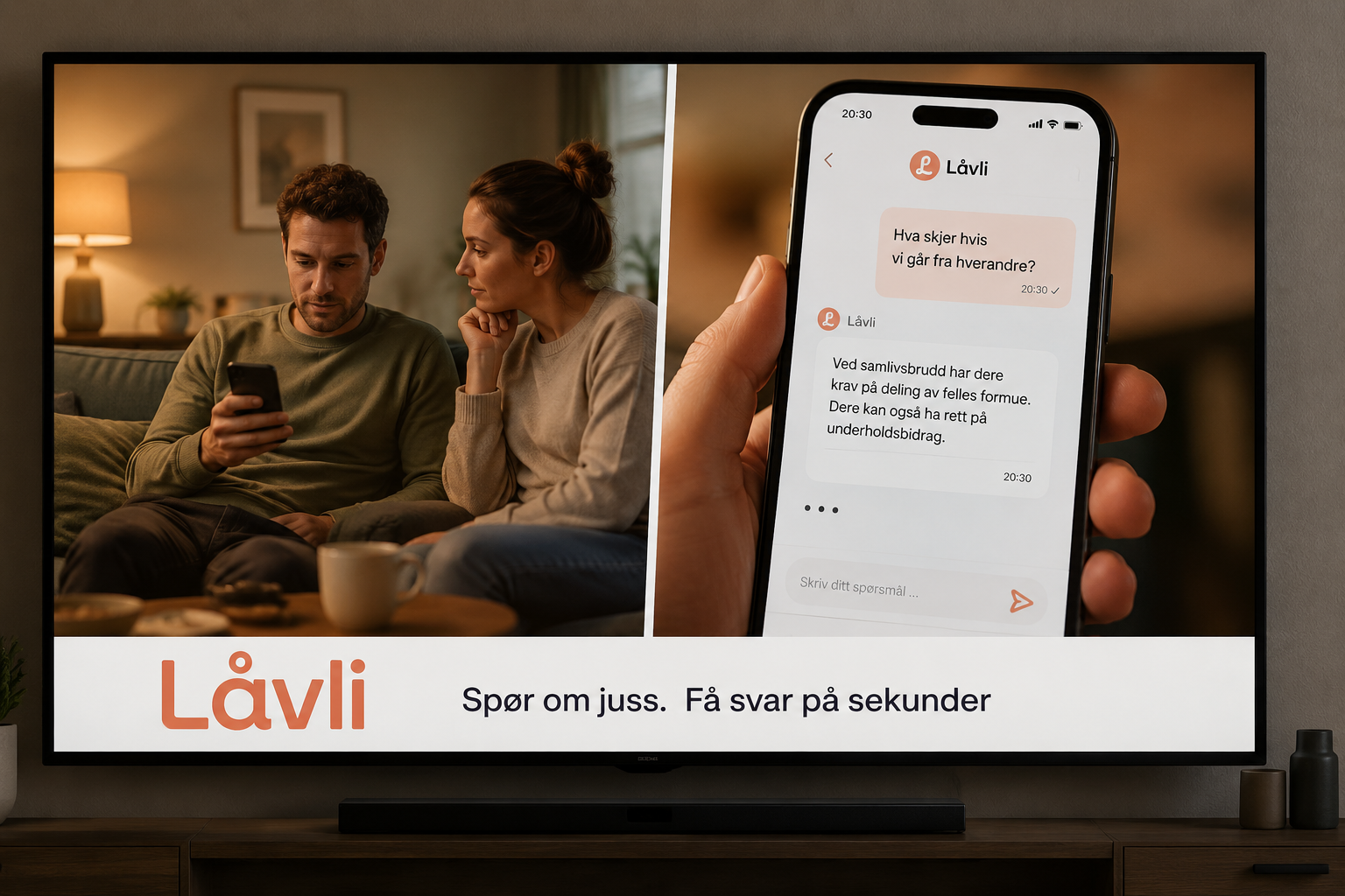 TV-bumper med Låvli — Spør om juss. Få svar på sekunder.